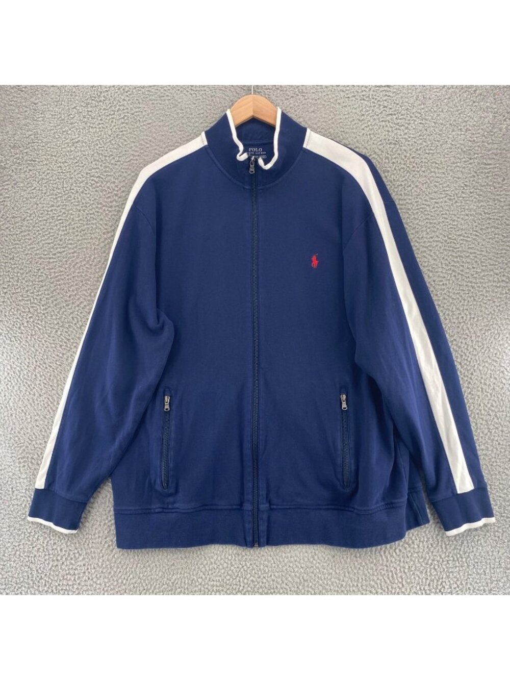 Polo Ralph Lauren Jacket Mens Extra Large Tall Navy White Full Zip Cotton Knit